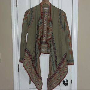 Adore Indian Boho Embroidered Open Front Cardigan With Long Sides Tie Back Sz M